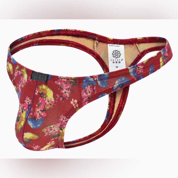 Yutata Men’s Floral Thong - Red (Large) - Picture 8 of 8